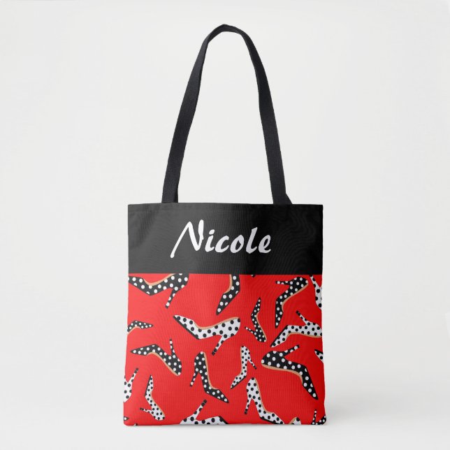 Red and Black Elegant High Heels Tote Bag (Front)