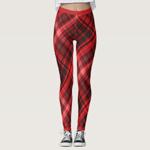 Red And Black Fashion Diagonal Madras Pattern Leggings