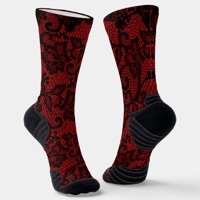 Red And Black Faux Lace Socks (Angled)