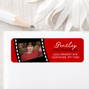 Red and Black Filmstrip Photo Return Address
