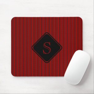 Red and black fine vertical stripes monogram mouse mat
