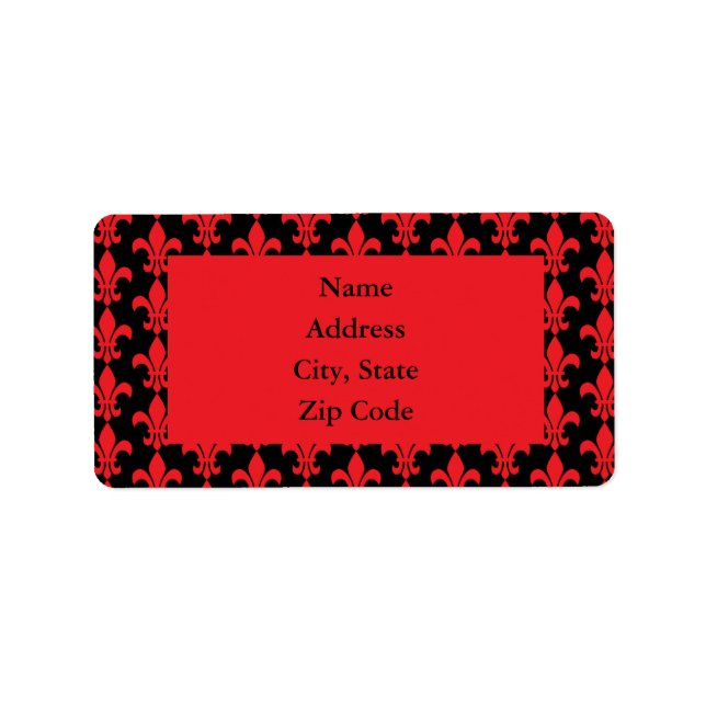 Red and Black Fleur de Lis Pattern Label (Front)