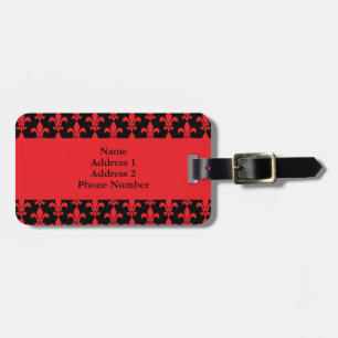 Red and Black Fleur de Lis Pattern Luggage Tag