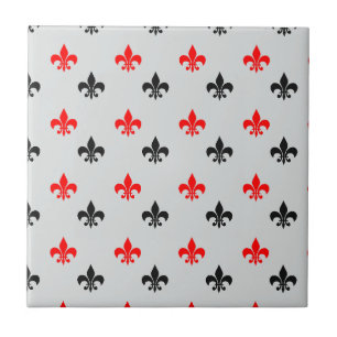 Red And Black Fleur De Lis Tile