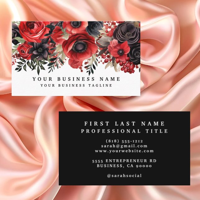 Red and Black Floral Business Card (Creator Uploaded)