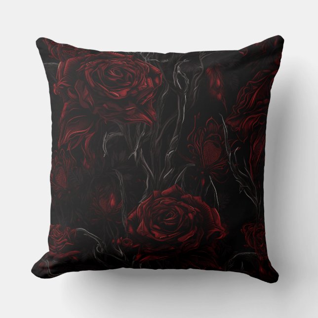 Red and Black Floral Cushion (Front)