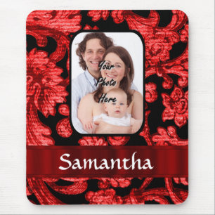 Red and black floral damask mouse mat