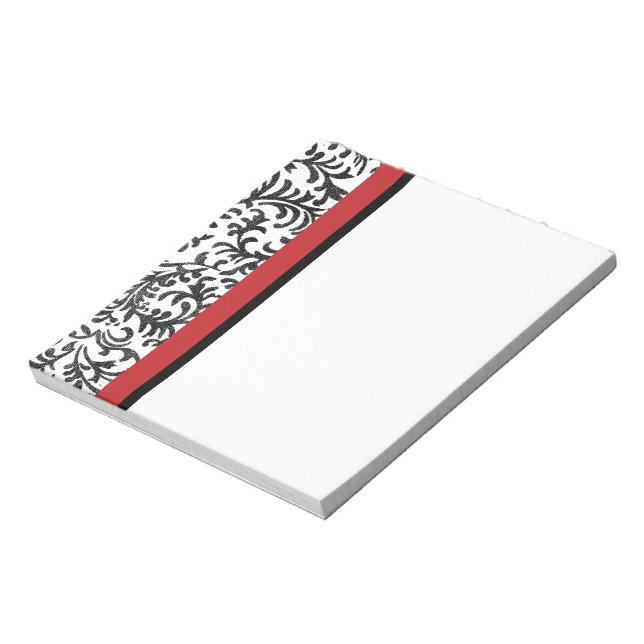 Red and Black Floral Damask Pattern Notepad (Rotated)