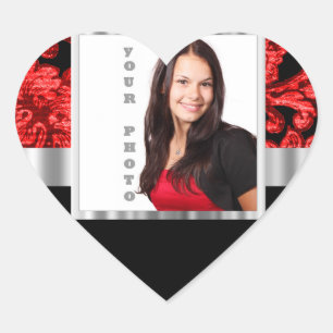 Red and black floral damask template heart sticker