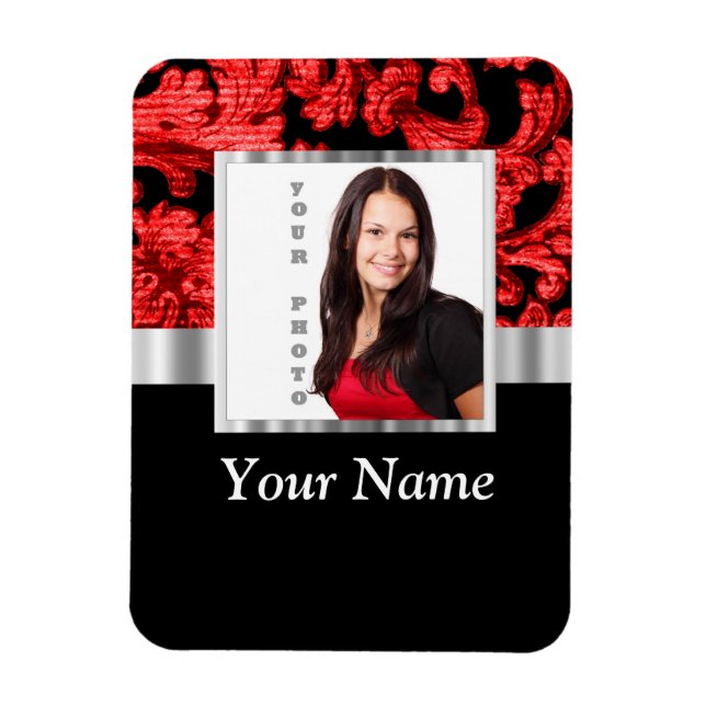 Red and black floral damask template magnet (Vertical)