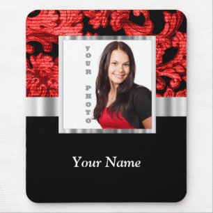 Red and black floral damask template mouse mat