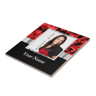 Red and black floral damask template tile
