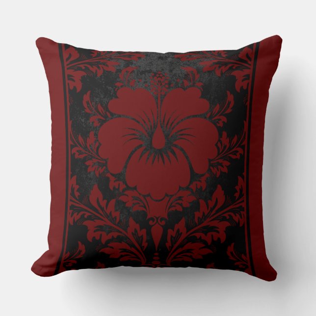 Red and black floral elegant cushion (Front)