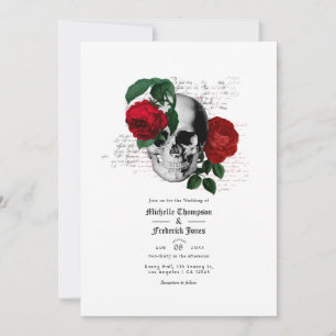 Red and Black Floral Gothic Wedding QR Code Invitation