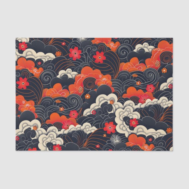 Red and Black Floral Oriental Tissue Paper (Front)
