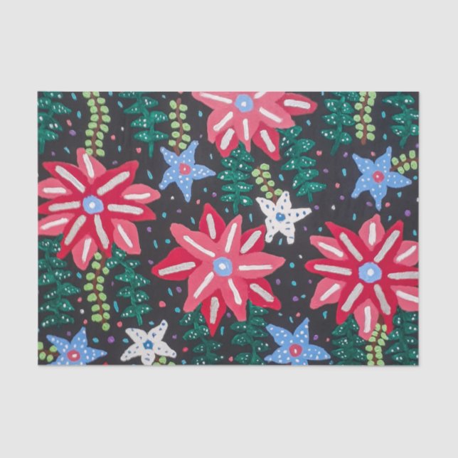 Red and Black Floral Print Tissue Paper (Front)