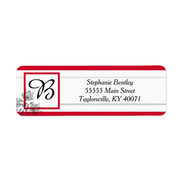 Red and Black Floral Return Address Label (Front)