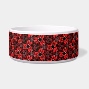 Red and Black Floral Show Ceramic Pet Bowl