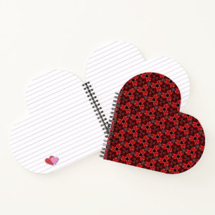 Red and Black Floral Show Heart Shaped Notebook