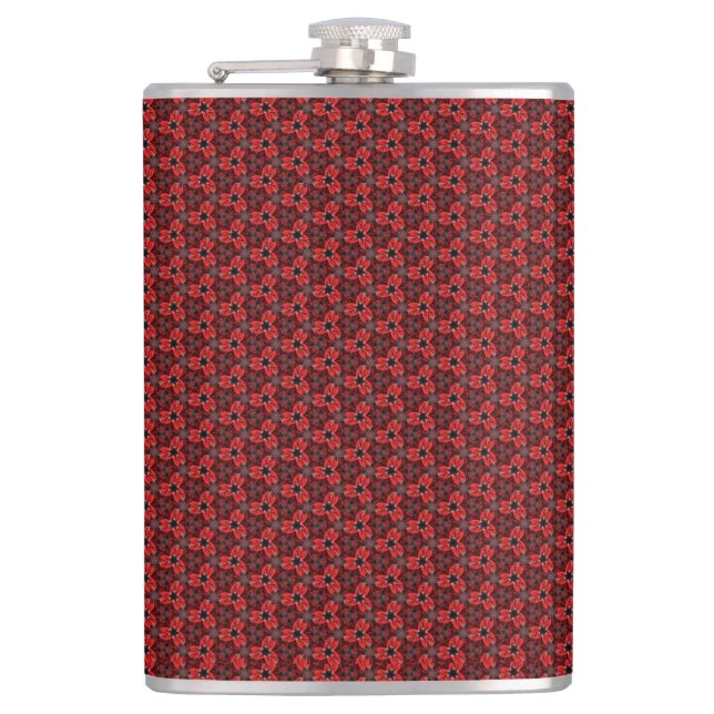 Red and Black Floral Show Hip Flask (Front)