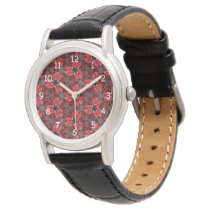 Red and Black Floral Show Watch