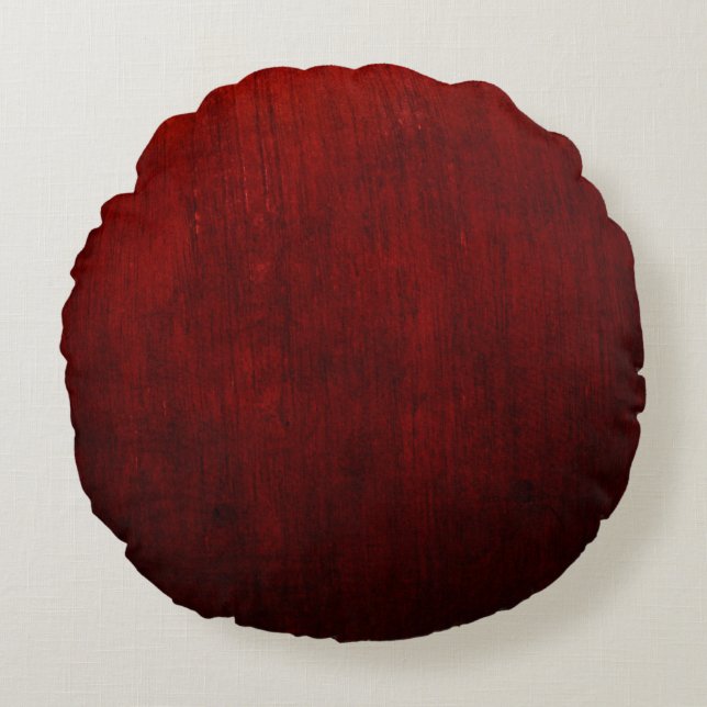 Red and black floral textile round cushion (Front)