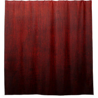 Red and black floral textile shower curtain