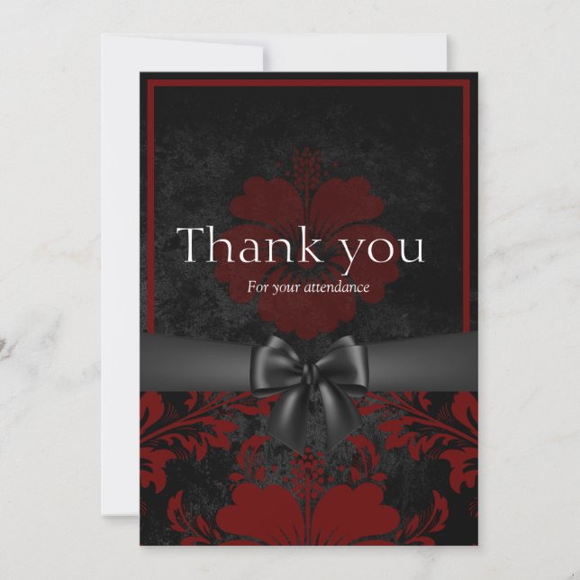 Red and black floral wedding thank you card (Front)