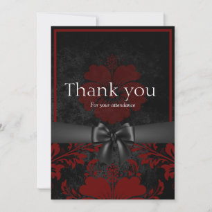 Red and black floral wedding thank you card