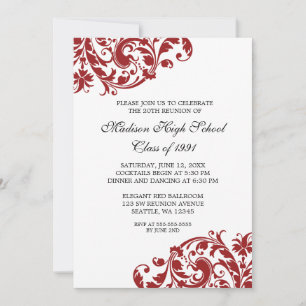 Red and Black Flourish Class Reunion Invitation