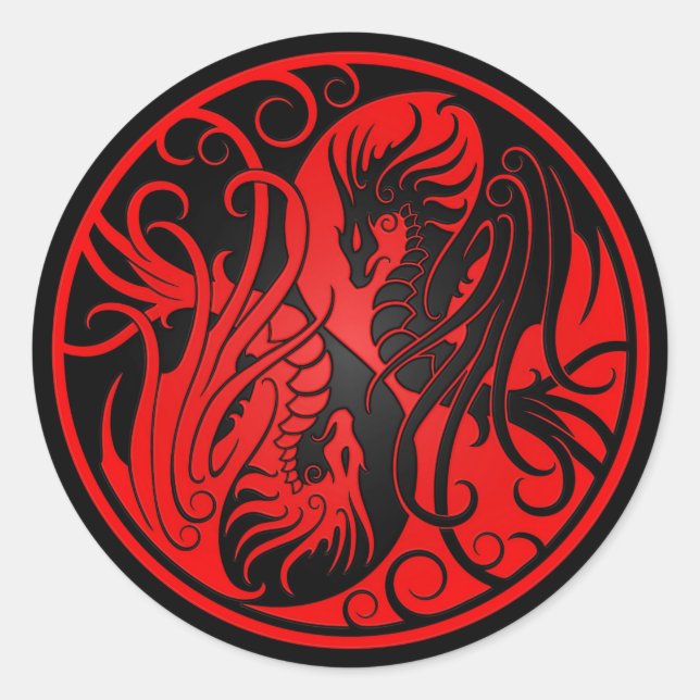 Red and Black Flying Yin Yang Dragons Classic Round Sticker (Front)