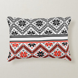 Red and Black Folk Art Geometric Lumbar Throw Decorative Cushion