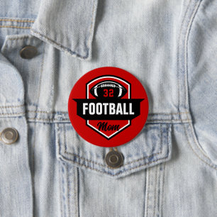 Red and Black Football Mum Custom Jersey Number 7.5 Cm Round Badge