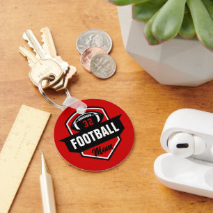 Red and Black Football Mum Jersey Number Photo Key Ring