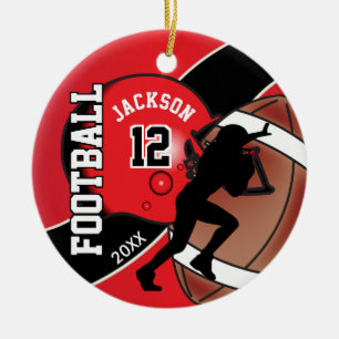 Red and Black Football Player Ceramic Tree Decoration