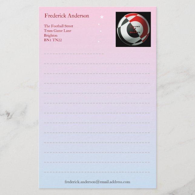 Red and Black Football Stationery (Front)