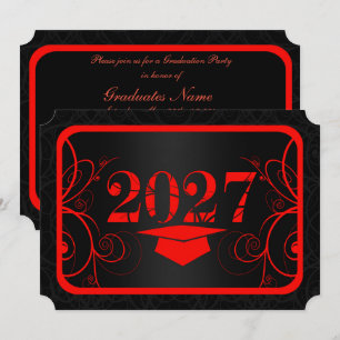 Red and Black Frame Graduation Party Invitation