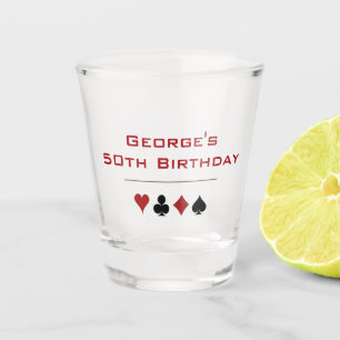 Red and Black Gambling Casino Card Suits Birthday Shot Glass