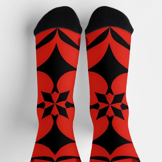 Red and Black Geometric Abstract Art  Socks (Top)