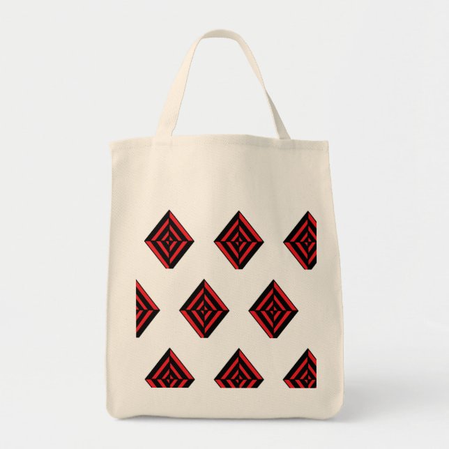Red and Black Geometric Diamond Pattern Modern Tot Tote Bag (Front)