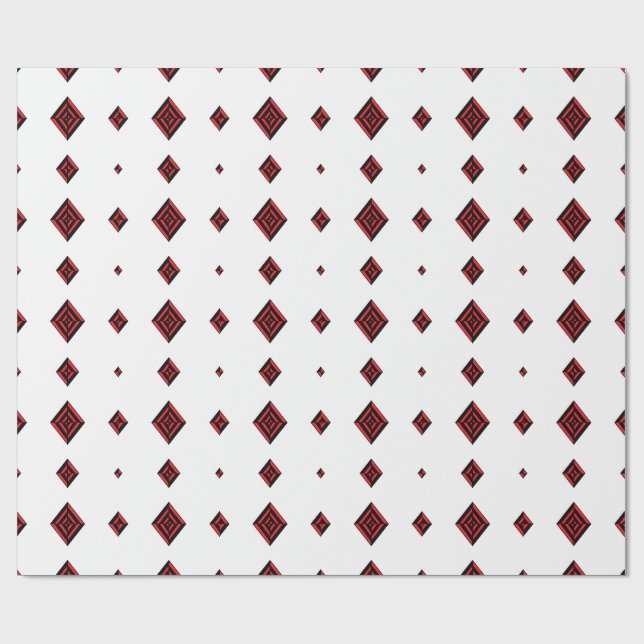 Red and Black Geometric Diamond Pattern Modern Tot Wrapping Paper (Flat)