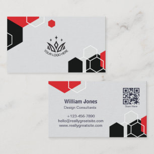 Red and Black Geometric Hexagon Corporate QR Code Business Card