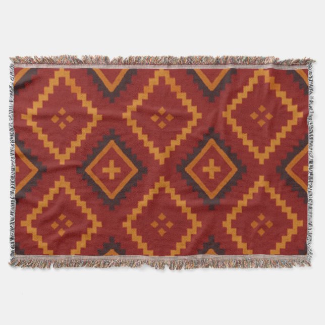 Red and Black  Geometric Motifs Throw Blanket (Front)
