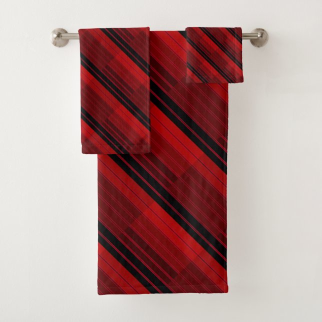 Red and Black Geometric Patchwork Quilt  Bath Towel Set (Insitu)
