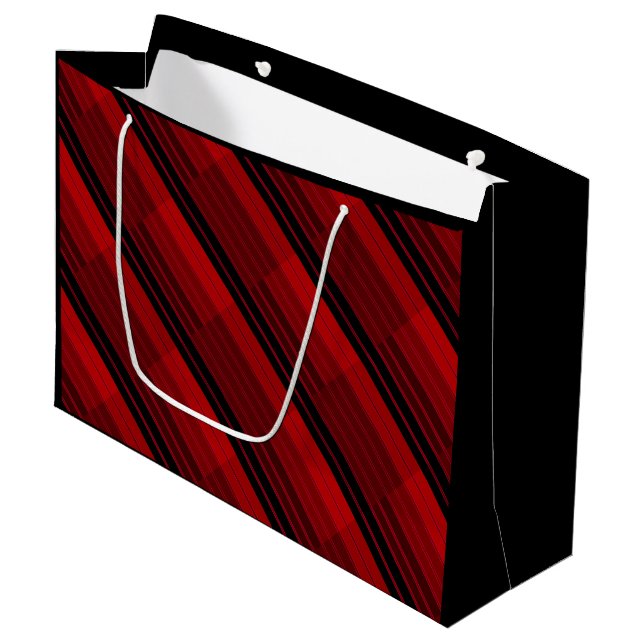 Red and Black Geometric Patchwork Quilt Large Gift Bag (Front Angled)