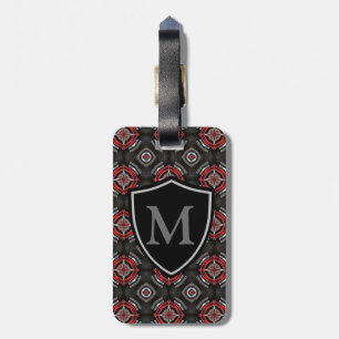 Red and Black Geometric Pattern Luggage Tag