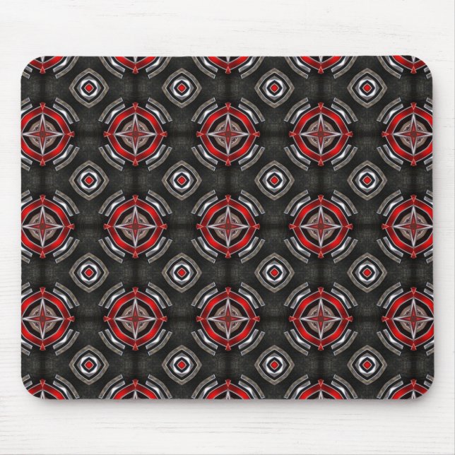 Red and Black Geometric Pattern Mouse Mat (Front)