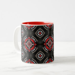 Red and Black Geometric Pattern Two-Tone Coffee Mug