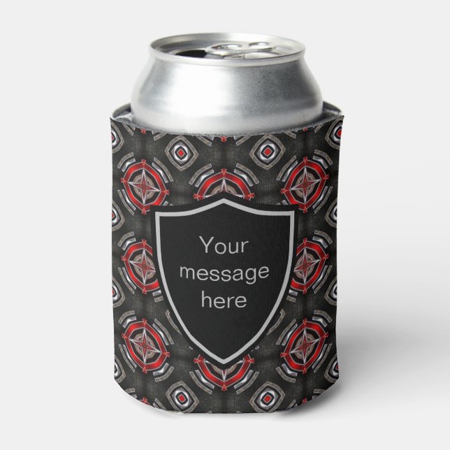 Red and Black Geometric Shield Custom Text Can Cooler (Can Front)
