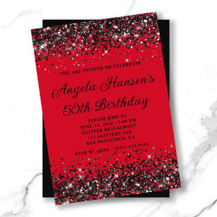Red and Black Glitter 50th Birthday Invitation